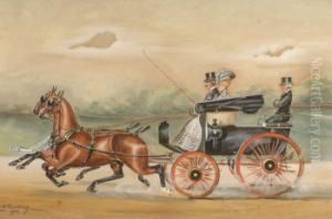 British Figures In A Horse Drawn Carriage by Henry William Standing