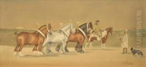 Offto The Show; Home From The Show, Heavy Horses, Their Owner Ridingon A Pony A Pair