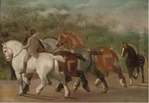 Shire-horses At Exercise by Henry William Standing