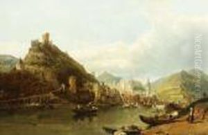 Stadt Am Rhein Mit Blick Auf Die Burgen "katz" Und "maus" by George Clarkson Stanfield