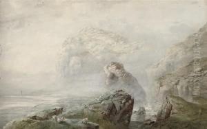 Sheep Grazing On A Rugged Coastline by George Clarkson Stanfield