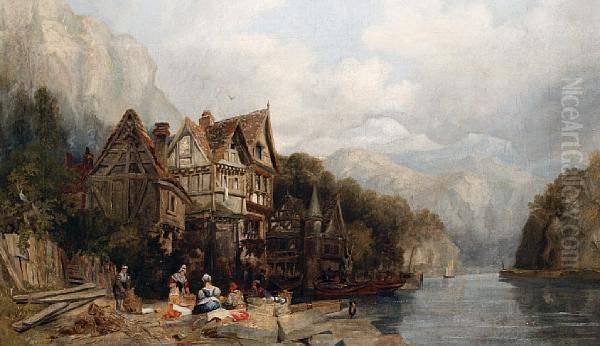 A River Landscape With Figures Mending Nets Inthe Foreground - view 1