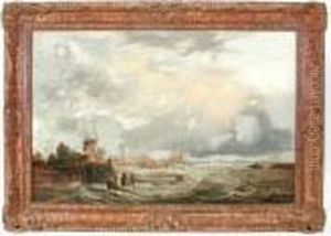 Scene Off Thedutch Coast With Windmills by George Clarkson Stanfield