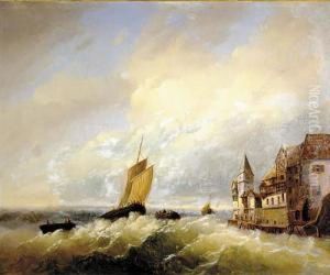 City By Coast In Storm