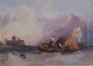 Peter Boats Gathering Their Nets In Choppy Seas Off Millwall by George Clarkson Stanfield