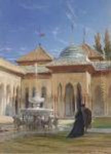 Figures In The Courtyard Of The Alhambra, Granada by Henry Stanier