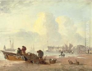 A Coastal Scene With Fisherfolk In The Foreground by Alfred Stannard