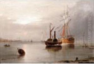 Shipping At Low Tide; Sailing On The River Yare by Alfred Stannard