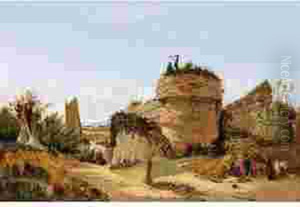View Of Burgh Castle, Norfolk,
Looking Towards Reedham, With A Gypsy Family Encamped In The Foreground - view 1