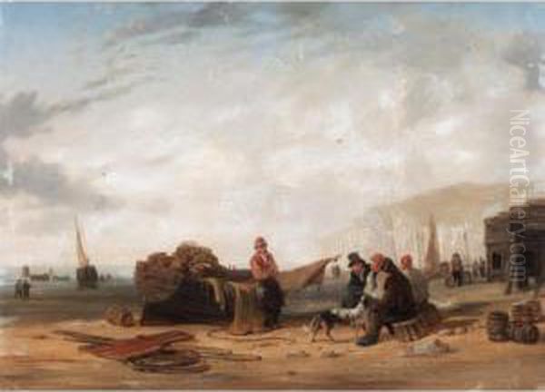 Fishermen By Their Boats At Low Tide - view 1