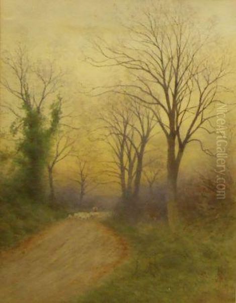 Shepherd And Sheep In A Country Track - view 1