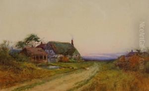 Thatched Rural Cottage At Sunset by Henry Stannard