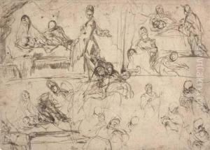 Three Studies For The Birth Of 
The Virgin With Subsidiary Studies Of The Principal Figures