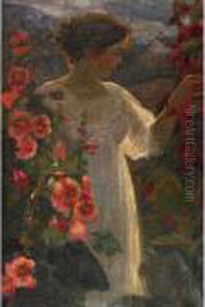 Young Girl Admiring Flowers - view 1