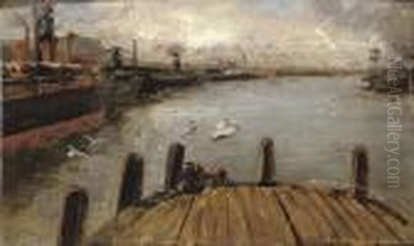 Figures On A Jetty With Ships Alongside, Belfast Harbour - view 1
