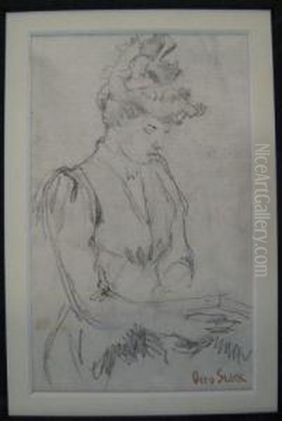 Ottostark (in, 1859-1926) 5 X 3 
Graphite, Estate Stamped Lower Right,portrait Of Woman In Period Dress, 
Conservation Framed Andmatted - view 1
