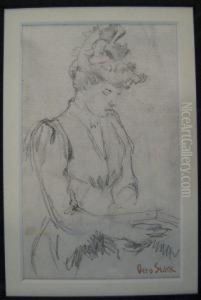 Ottostark (in, 1859-1926) 5 X 3
Graphite, Estate Stamped Lower Right,portrait Of Woman In Period Dress,
Conservation Framed Andmatted by Otto Stark
