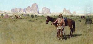 Warrior and Teepees by Henry Farny