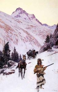 Indian Family - Winter Move by Henry Farny