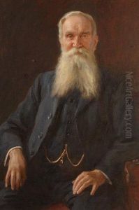 'joseph King', Three Quarter
Portrait Of An Elderly Industrialist, Seated In An Armchair, Wearing A
Suit And Waistcoat With A Gold Albert by Frederick Stead