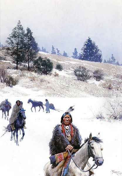 Indians in Winter - Moving Camp - view 1