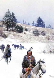 Indians in Winter - Moving Camp by Henry Farny