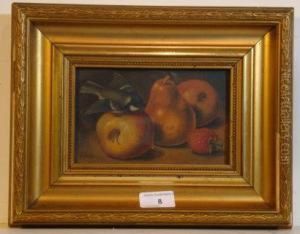 Blue Tit Apples Pear And Strawberry by Edwin Steele