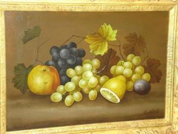 Still Life Studies Of Apples,grapes, Peaches And A Sliced Lemon - view 1