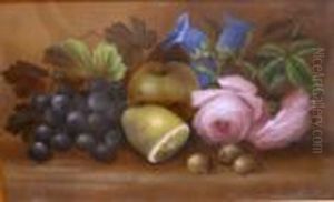 Still Life Fruits &amp; Flowers In A Gilt Frame