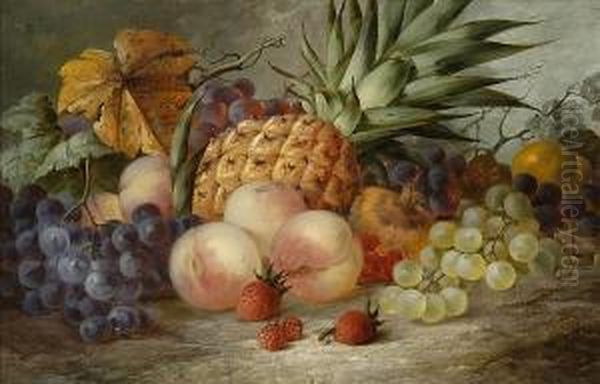 A Still Life Of A Pineapple And Other Fruit On A Stone Ledge - view 1