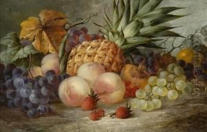A Still Life Of A Pineapple And Other Fruit On A Stone Ledge by Edwin Steele