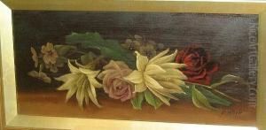 Still Life Of Roses And Lilies; 
Another Similar; And Another, Still Life Of Orange, Peaches And Grapes