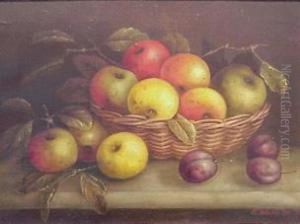 Apples And Plums And Basket Of Grapes: Pair
