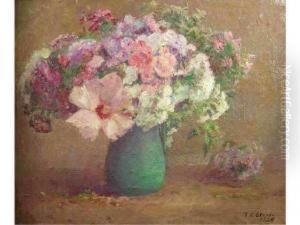 Floral Still Life In Blue-green Vase by Theodore Clement Steele