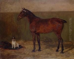 Carriage Horse And A Terrier In A Stable. by David George Steell