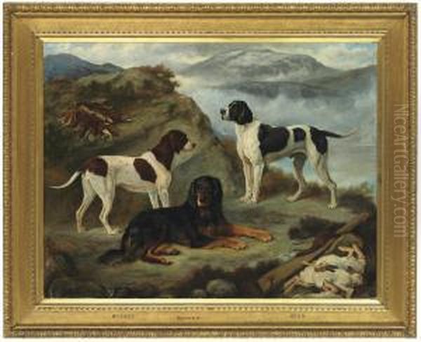Sherry, Ranger, And Glen, Three Gundogs In A Highland Landscapewith The Day's Bag - view 1