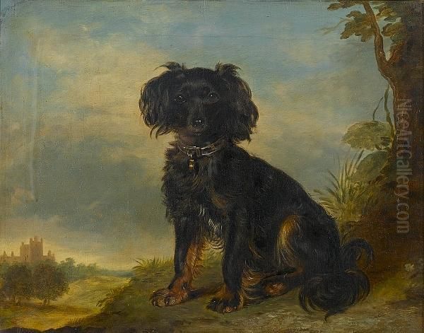 A Toy Terrier In A Landscape With A Baronial Hall In The Distance - view 1