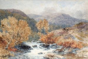 An Autumnal River Landscape, With Cattle On A Hillside by John Steeple