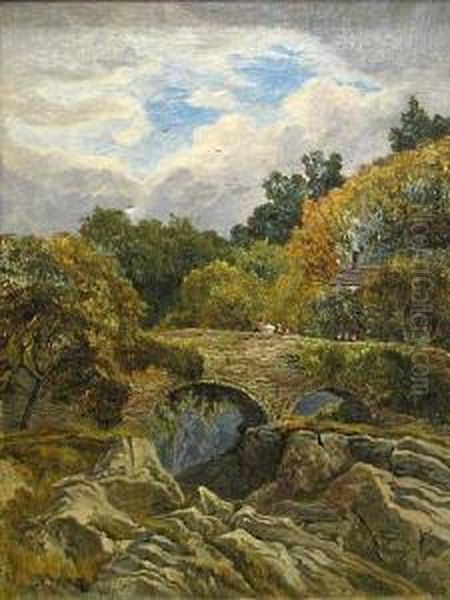 A View Of A Landscape With Figures On A Bridge - view 1
