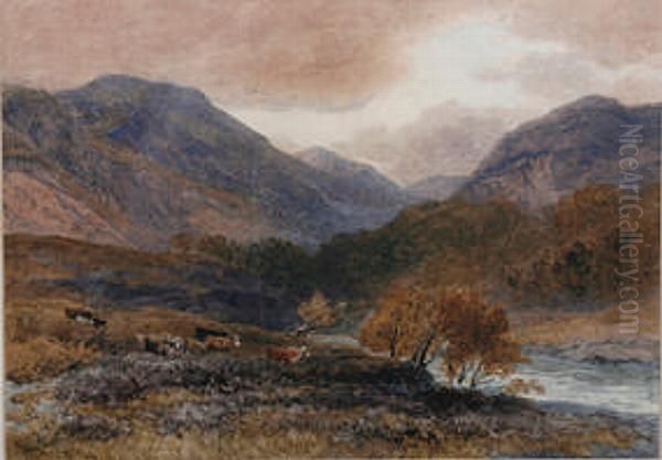 Cattle In A Highland River Landscape - view 1