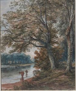 Woodland River Scene With Cattle Watering Inthe Foreground, Signed Lower Left by John Steeple