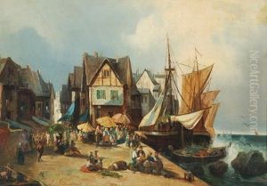 Veduta Portuale Di Mare Con Mercato