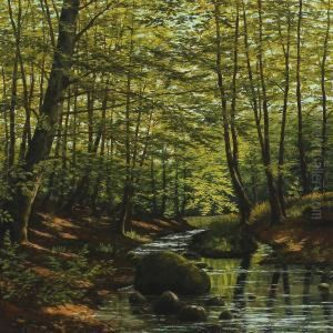 Beech Wood With Brook, Riiskov by Poul Steffensen