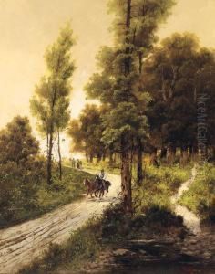 Travellers On A Track In A Wooded Landscape