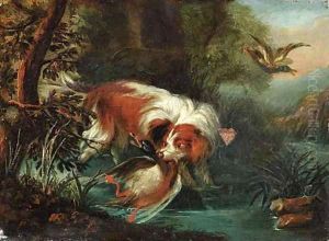 A hunting dog retrieving a mallard by Jan Fyt