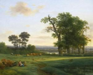 Auenlandschaft Mit Rastender Bauerin by Franz II Steinfeld
