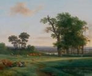 Auenlandschaft Mit Einer Rastenden Schaferin by Franz II Steinfeld