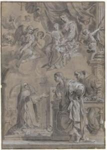 The Madonna And Child Appearing
To Saint Elizabeth Of Hungary,saint John The Evangelist And Saint
Francis by Jacques De Stella