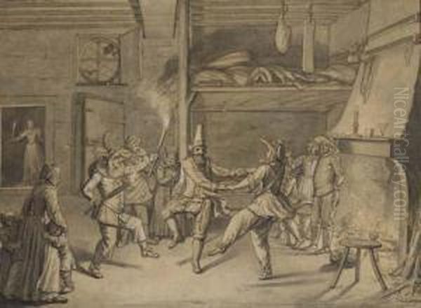 Des Personnages Masques Dansant Dans Une Auberge - view 1