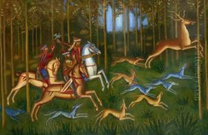 Scene De Chasse A Cour by Dimitri Semenovich Stelletsky